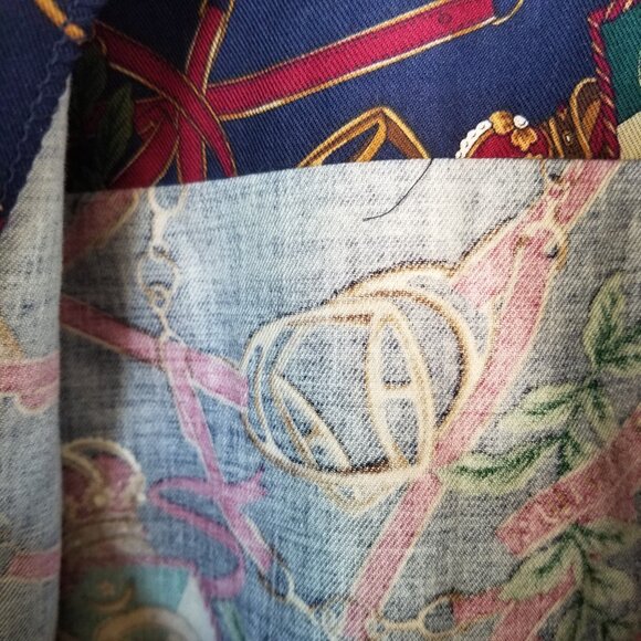 Vintage Equestrian Print Blouse Top Size 12 Long Sleeves Double Buttons - Picture 2 of 13